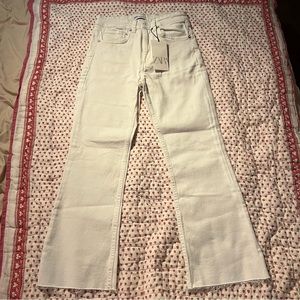 Zara White Crop Flare Jeans